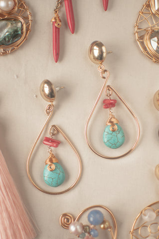 Turquoise Coloured Teardrop Outline Earrings - Sienna NZ