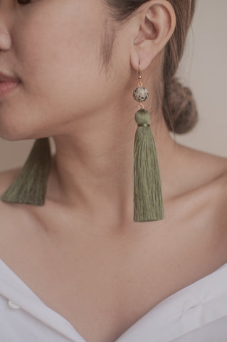 Olive Green Tassel Earrings - Sienna NZ