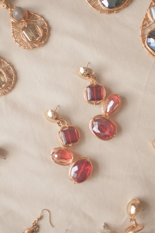 Red Triple Bead Drop Earrings - Sienna NZ