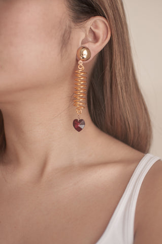 Red Crystal Heart Coil Earrings - Sienna NZ