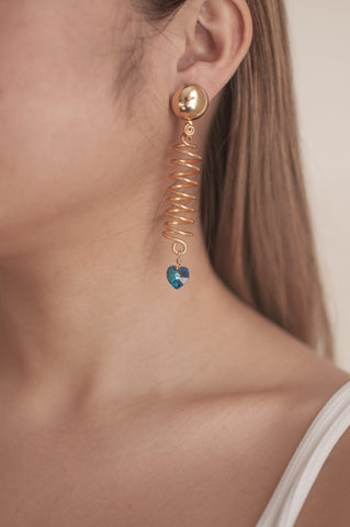 Blue Crystal Heart Coil Earrings - Sienna NZ
