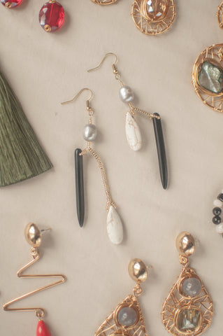 Black Pointed Asymmetrical Earrings - Sienna NZ