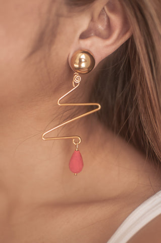 Red Bead Zig Zag Earrings - Sienna NZ