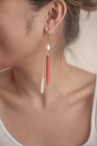 Red Pointed Asymmetrical Earrings - Sienna NZ