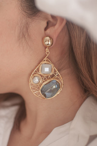 Blue Bead Wire Mosaic Teardrop Earrings - Sienna NZ