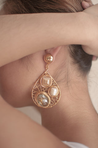 Green Bead Wire Mosaic Teardrop Earrings - Sienna NZ