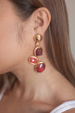 Red Triple Bead Drop Earrings - Sienna NZ