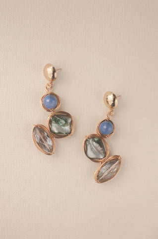 Blue and Green Triple Bead Drop Earrings - Sienna NZ