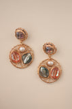 Green and Orange Wire Mosaic Round Earrings - Sienna NZ