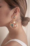 Green and Orange Wire Mosaic Round Earrings - Sienna NZ