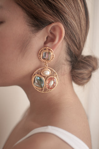 Green and Orange Wire Mosaic Round Earrings - Sienna NZ