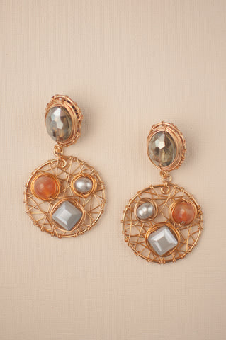 Grey and Orange Wire Mosaic Round Earrings - Sienna NZ