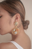 Grey and Orange Wire Mosaic Round Earrings - Sienna NZ