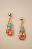 Turquoise Coloured Stone Long Teardrop Earrings - Sienna NZ