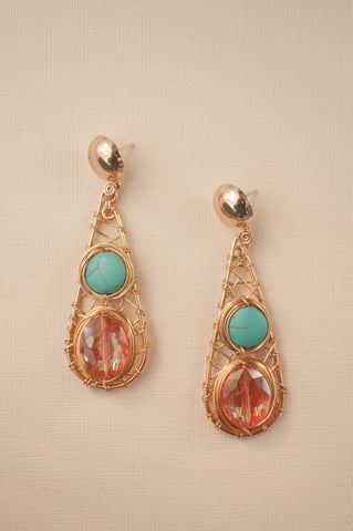 Turquoise Coloured Stone Long Teardrop Earrings - Sienna NZ