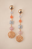 Round Agate Stone and Glass Bead Drop Earrings - Sienna NZ