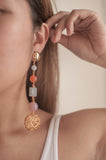 Round Agate Stone and Glass Bead Drop Earrings - Sienna NZ