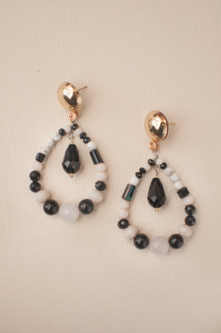 Grayscale Bead Outline Teardrop Earrings - Sienna NZ
